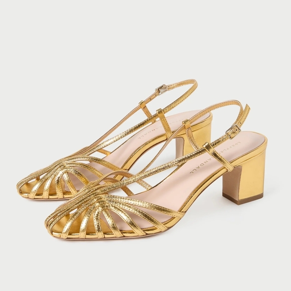 Loeffler Randall Shoes - Loeffler Randall Gold Strappy Block Heels